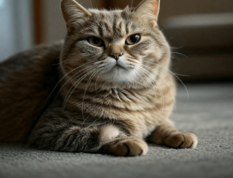 A cat excessively grooming, another image possibility is a cat hiding under furniture
