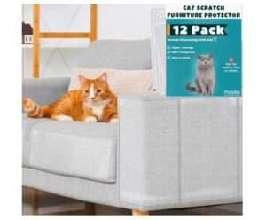 Anti Cat Scratch Furniture Protector, 12-Pack Couch Protector from Cat Claws – Heavy-Duty, Easy-to-Apply Scratching Deterrent and Shield for Sofa Corners, Walls, Doors- with 52 Twist Pins