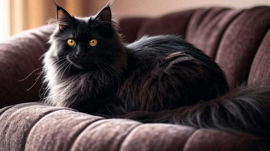 Majestic Black Smoke Maine Coon with shimmering coat in natural light