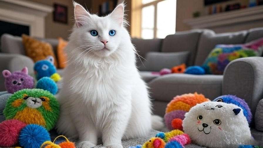White Maine Coon cat with blue eyes using hand signal