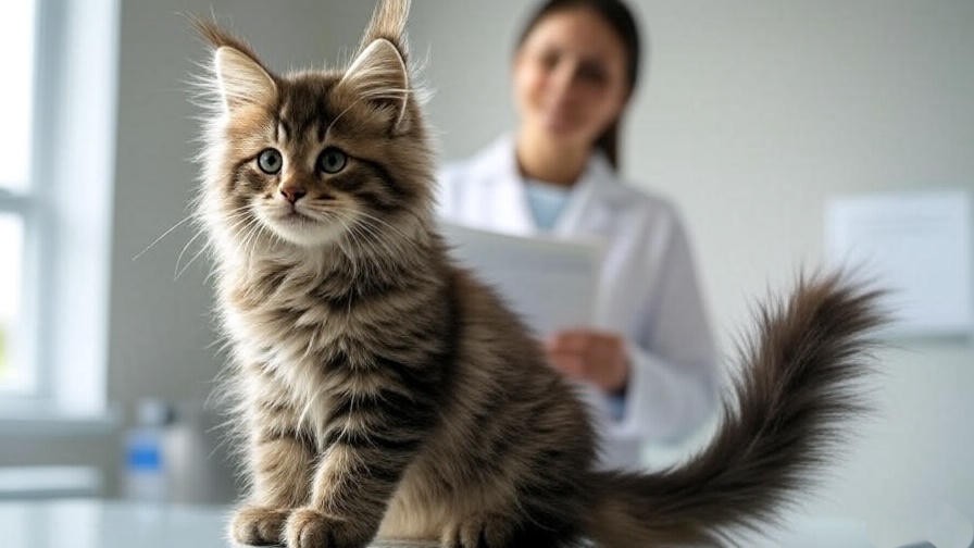 Maine Coon kitten with vet holding health records, symbolizing responsible breeding