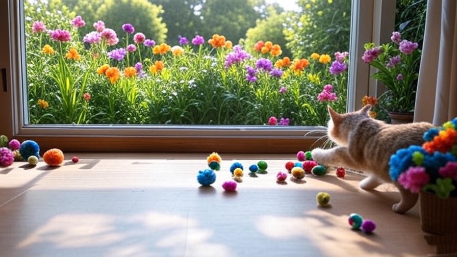 Cat playing indoors with clean garden view, safe from lungworm carriers